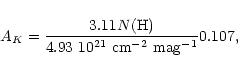 \begin{displaymath}A_K=\frac{3.11 N({\rm H})}{4.93~10^{21}~\mbox{cm}^{-2}~\mbox{mag}^{-1}}0.107,
\end{displaymath}