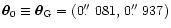 ${\vec \theta}_{0}\equiv{\vec \theta}_{\rm G}=(0\hbox{$.\!\!^{\prime\prime}$ }081,\,0\hbox{$.\!\!^{\prime\prime}$ }937)$