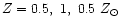 $Z=0.5,~1,~0.5~Z_{\odot}$