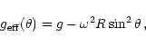 \begin{displaymath}g_{\rm eff}(\theta) = g - {\omega}^2R\sin^2\theta\,,
\end{displaymath}