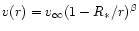 $v(r)=v_{\infty}(1-R_{\ast}/r)^{\beta}$