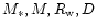 $M_*, M, R_{\rm w}, D$