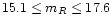 $15.1 \le m_R \le 17.6$