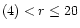$(4) < r \le 20$