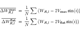 \begin{eqnarray*}\overline{\Delta W^{\max}_{R,l}} &=& \frac{1}{N}\sum\left({W}_{...
...& \frac{1}{N}\sum\left({W}_{R,l} -
2V_{\rm flat}\sin(i) \right)
\end{eqnarray*}