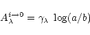 \begin{displaymath}A_\lambda^{i\rightarrow 0} = \gamma_\lambda \; \log (a/b)
\end{displaymath}