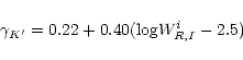\begin{displaymath}\gamma_{K^\prime} = 0.22 + 0.40 ({\rm log} W^i_{R,I}-2.5) \\
\end{displaymath}