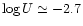$\log U \simeq -2.7$