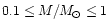 $0.1 \leq M/M_{\odot }\leq 1$