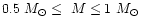 $0.5~M_{\odot} \leq~ M \leq 1 ~M_{\odot}$