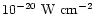 $10^{-20}\ \rm W\ cm^{-2}$