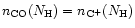 $n_{\rm CO} ( N_{\rm H} ) = n_{\rm C^+} ( N_{\rm H} )$