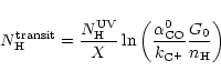 \begin{displaymath}%
N_{\rm H}^{\rm transit} =
\frac{ N_{\rm H}^{\rm UV} }{ X ...
...rm CO}^0 }{ k_{\rm C^+} }
\frac{ G_0 }{ n_{\rm H} }
\right)
\end{displaymath}