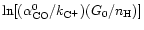 $\ln[ ( \alpha_{\rm CO}^0 / k_{\rm C^+} ) ( G_0 / n_{\rm H} ) ]$