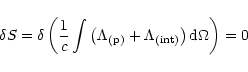 \begin{displaymath}\delta S = \delta \left( \frac{1}{c} \int \left(\Lambda_{\rm (p)} + \Lambda_{\rm (int)}\right)
{\rm d} \Omega \right) = 0
\end{displaymath}