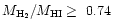 $M_{\rm H_2}/M_{\rm HI} \geq\ 0.74$