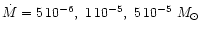 $\dot M=5\,10^{-6},\ 1\,10^{-5},\ 5\,10^{-5}~M_\odot\,$