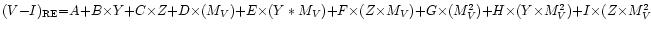 $(V{-}I)_{\rm RE} {=} A {+} B{\times} Y {+} C{\times} Z {+} D{\times}(M_V) {+} E...
...} G{\times}(M_V^2) {+} H{\times}(Y{\times} M_V^2) {+} I{\times}(Z{\times} M_V^2$