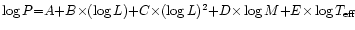 $\log P {=} A {+} B{\times}(\log L) {+} C{\times}(\log L)^2 {+} D{\times}\log M {+} E{\times}\log T_{\rm eff}$
