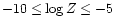 $-10 \le \log Z \le -5$