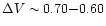$\Delta V \sim 0.70{-}0.60$