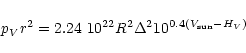 \begin{displaymath}p_{V} r^2 =
2.24 ~ 10^{22} R^2 \Delta^2 10^{0.4(V_{\rm sun} - H_{V})}
\end{displaymath}