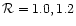 $\mathcal{R} = 1.0, 1.2$