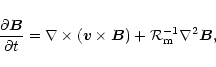 \begin{displaymath}{\partial {\vec B} \over \partial t} =
\nabla \times ({\vec v}\times {\vec B})+{\cal R}_{\rm m}^{-1}\nabla^2 {\vec B},
\end{displaymath}