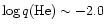 $\log q({\rm He})\sim -2.0$