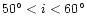$50^{\circ} < i < 60^{\circ}$