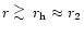$r \:\lower0.6ex\hbox{$\stackrel{\textstyle >}{\sim}$ }\:r_{\rm h}\approx r_{2}$