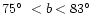 $75\hbox{$^\circ$ }< b <83\hbox{$^\circ$ }$