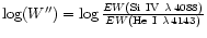 $\log(W'') = \log{\frac{EW(\rm {{Si~{\sc{IV}}\ }} \lambda\,4088)}{EW(\rm {{He~{\sc{I}}\ }} \lambda\,4143)}}$