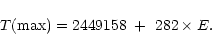 \begin{displaymath}%
T({\rm max}) = 2449158 \ + \ 282 \times E.
\end{displaymath}