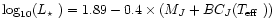$\log_{10}(\mbox{$L_\star$ })=1.89-0.4\times(M_{J}+BC_{J}(\mbox{$T_\mathrm{eff}$ }))$