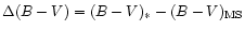 $\Delta(B-V) = (B-V)_{*} - (B-V)_{\rm MS}$