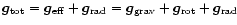 $ \vec{g}_{{\rm tot}} = \vec{g}_{{\rm eff}} + \vec{g}_{{\rm rad}} = \vec{g}_{{\rm grav}} +
\vec{g}_{{\rm rot}} + \vec{g}_{{\rm rad}} $