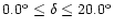 $\rm0.0^o \le \delta \le 20.0^o$
