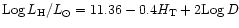 ${\rm Log}\,
L_{\rm H}/\!\!~L_\odot=11.36-0.4H_{\rm T}+2{\rm Log}\,D$