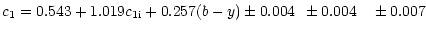 $\displaystyle c_{1} = 0.543 + 1.019c_{1{\rm i}} + 0.257(b-y)\pm0.004 ~\,\pm0.004~~\,\,\pm0.007$