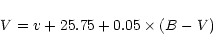 \begin{displaymath}V = v + 25.75 + 0.05 \times (B-V)
\end{displaymath}