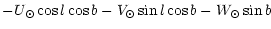 $\displaystyle - U_\odot \cos l \cos b - V_\odot \sin l \cos b
- W_\odot \sin b$