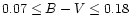 $0.07 \leq B-V \leq 0.18$