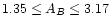 $1.35 \leq A_B \leq 3.17$