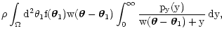 $\displaystyle \rho
\int_\Omega \rm d^2 \theta_1 f( \vec\theta_1 )
w( \vec\theta...
...ta_1) \int_0^\infty \frac{p_y(y)}{w(\vec\theta - \vec\theta_1)
+ y} \, \rm dy ,$