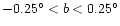 $-0.25^\circ <b<0.25^\circ $