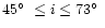 $45\hbox{$^\circ$ }\leq i\leq 73\hbox{$^\circ$ }$