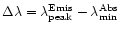 $\Delta \lambda= \lambda^{\rm Emis}_{\rm peak}-\lambda^{\rm Abs}_{\rm min}$