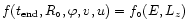 $f(t_{\rm end},R_{\circ},\varphi,v,u)=f_{\circ}(E,L_z)$