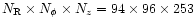 $N_{\rm R}\times N_{\phi}\times N_z=94\times 96\times 253$